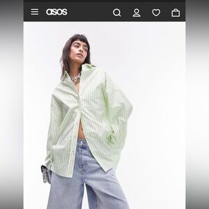 Topshop Mint and White Striped Shirt